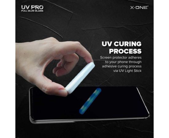 X-ONE UV PRO Full Cover защитное стекло для экрана Samsung S908 Galaxy S22 Ultra (работающий датчик отпечатков пальцев)