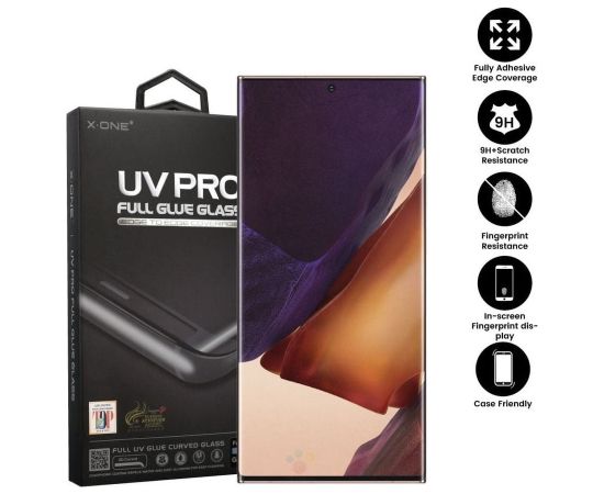 X-ONE UV PRO Full Cover защитное стекло для экрана Samsung S908 Galaxy S22 Ultra (работающий датчик отпечатков пальцев)