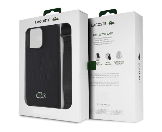 Lacoste Iconic Petit Pique Crossbody Woven Logo maciņš iPhone 15 Pro Max melns