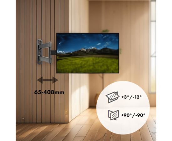 Maclean MC-418 TV Monitor Full Motion Wall Mount 23"-43" 30kg max VESA 200x200 Black Tilting Rotating Adjustable Wall Distance Holder Bracket Sturdy Powder Coating