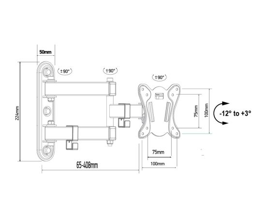 Maclean MC-417 Full Motion TV Monitor Wall Mount 13-32" 30kg max. VESA 100x100 Black Powder Coated Universal Holder Bracket Adjustable Wall Distance Rotating Tilting