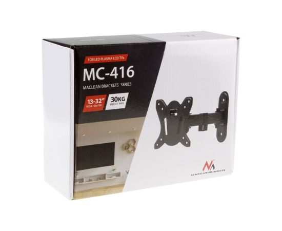 Maclean MC-416 TV Monitor Wall Mount 13"-32" 30kg Tilt Rotate max. VESA 100x100 Black Powder Coating LED OLED LCD Universal Bracket Holder