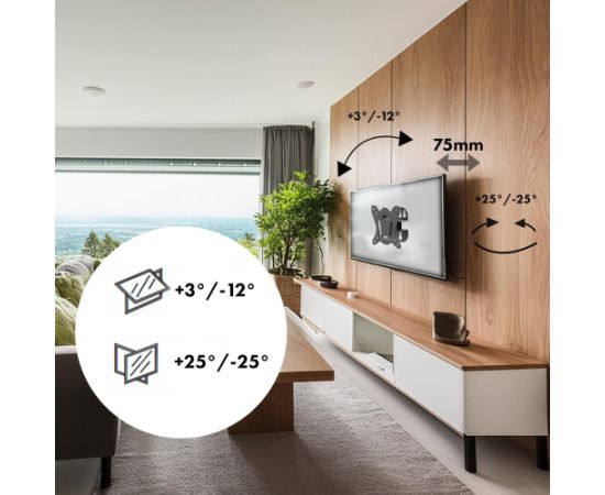 Maclean MC-415 TV Monitor Wall Mount 13"-32" 30kg Tilt Rotate max. VESA 100x100 30kg Black Slim Universal Powder Coated