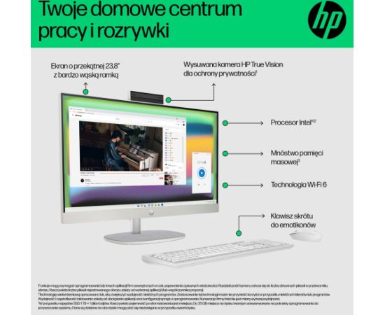 HP AIO 24-cr0015nw i3-N300 23.8"FHD AG IPS 8GB DDR4 3200 SSD256 Intel UHD Graphics Win11 2Y Shell White