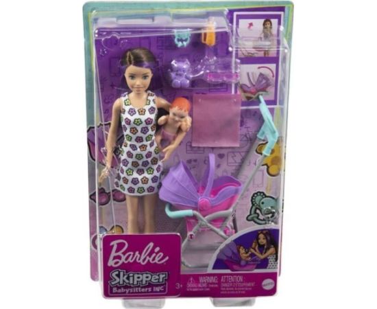 Mattel Barbie Кукла Барби Няня Skipper Коляска + набор для новорожденного GXT34