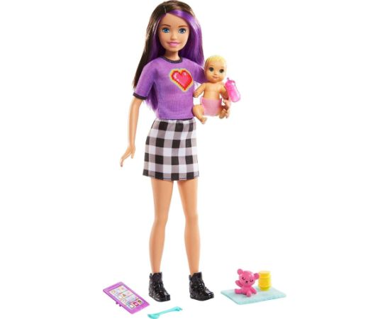 Lalka Barbie Mattel Skipper: Klub opiekunek - Opiekunka fioletowe włosy + bobas (GRP10/GRP11)