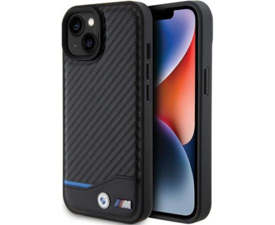 BMW PU Carbon Case Aizmugurējais Apvalks Priekš Apple iPhone 15