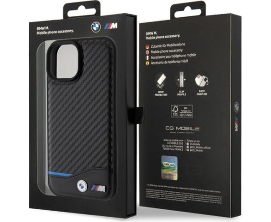 BMW PU Carbon Case Aizmugurējais Apvalks Priekš Apple iPhone 15