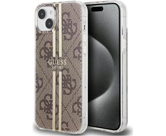 Guess -  iPhone 15 brown hardcase IML 4G Gold Stripe Brown