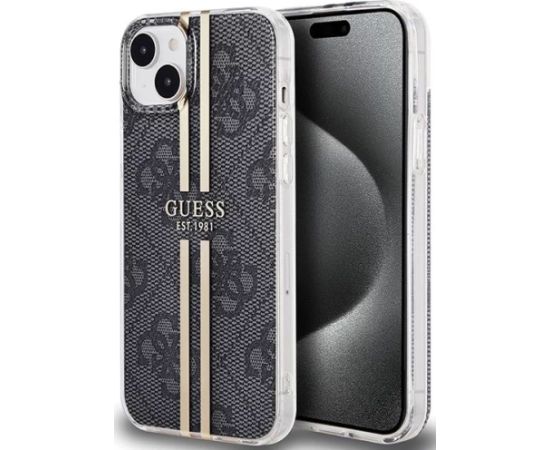 Guess -  iPhone 15 black hardcase IML 4G Gold Stripe Black