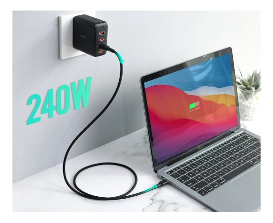 AUKEY CB-SCC241 USB-C Power Delivery PD 240W 5A 20V 1m Nylon Black