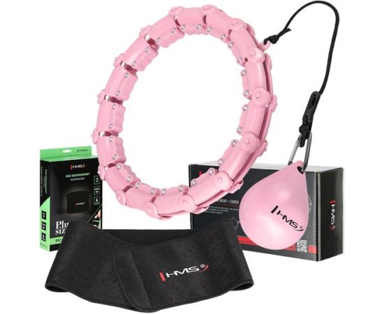 Komplekts HULA HOOP HHW02 LIGHT PINK WITH WEIGHT HMS + WAIST SUPPORT BR163 BLACK PLUZ SIZE