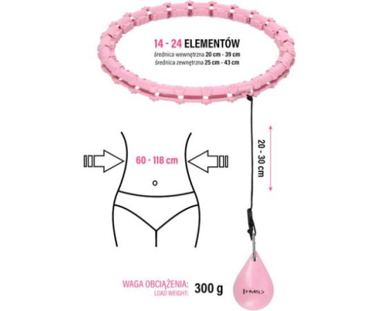 Komplekts HULA HOOP HHW02 LIGHT PINK WITH WEIGHT HMS + WAIST SUPPORT BR163 BLACK PLUZ SIZE