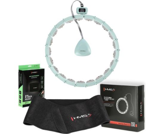 Komplekts HULA HOOP MAGNETIC GREEN HHM14 WITH WEIGHT + COUNTER HMS + WAIST SUPPORT BR163 BLACK PLUZ SIZE