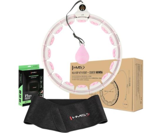 Komplekts HULA HOOP HHW06 PINK WITH A GRAVITY BALL AND COUNTER HMS + WAIST SUPPORT BR163 BLACK PLUZ SIZE