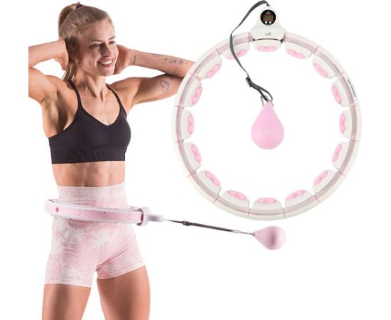 Komplekts HULA HOOP HHW06 PINK WITH A GRAVITY BALL AND COUNTER HMS + WAIST SUPPORT BR163 BLACK PLUZ SIZE