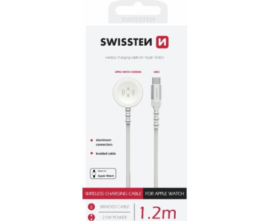 Swissten Braided Metal Плетеное магнитное беспроводное зарядное устройство для Apple Watch USB-C 1.2m