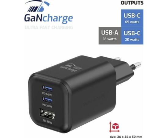 Swissten Travel 3арядное устройство GaN 2x USB-C / PD USB-A / 18W QC / 65W