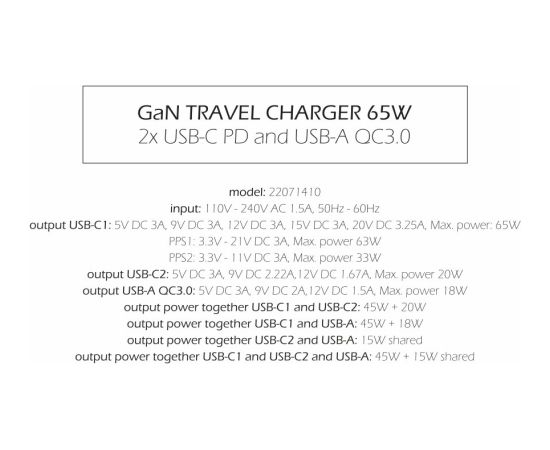 Swissten Travel 3арядное устройство GaN 2x USB-C / PD USB-A / 18W QC / 65W