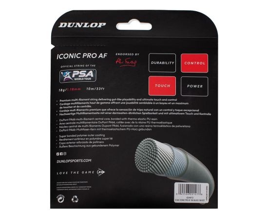 Струны для сквоша DUNLOP ICONIC PRO AF 18G BLACK 10M SET