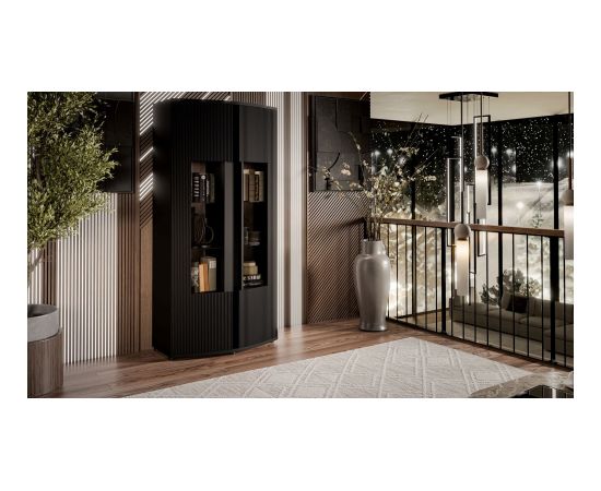 Cama Meble Cama 2D display cabinet MICHELLE 86x35-47xH180 black/viking oak