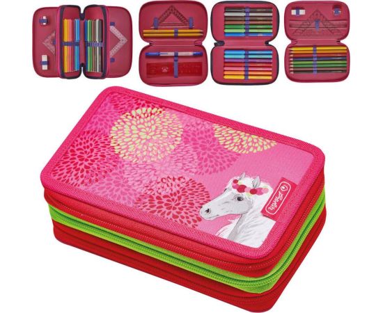 Herlitz TriCase Bloomy Horse, student case (pink/green, 31 pieces)