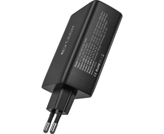 Tech-Protect NC100W-GAN GaN tīkla lādētājs 3x USB-C PD 100W | USB-A QC 3.0 - melns