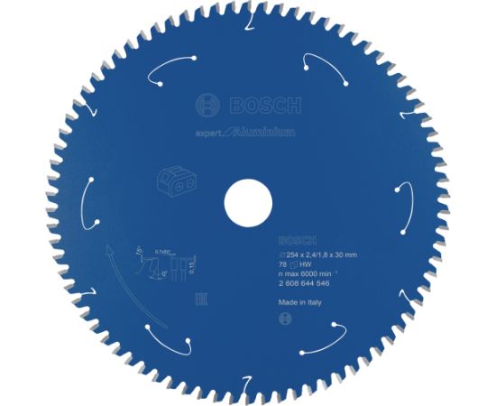 Bosch circular saw blade Expert for aluminum, 254mm, 78Z (bore 30mm, for cordless saws)