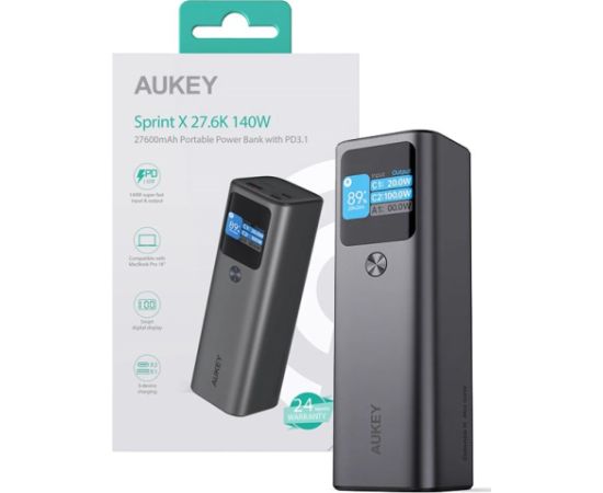 AUKEY PB-Y45 Mini Power Bank 27600mAh 140W QC PD 3.1 3xUSB PPS Smart Digital Display Black