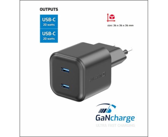 Swissten GaN PD 2x USB-C 3арядное устройство 20W