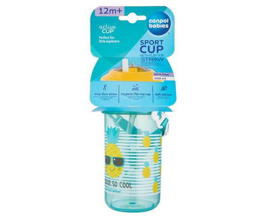 CANPOL BABIES cup with flip-top silicone straw So Cool!, 400 ml, 4/102_yel