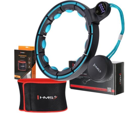 Komplekts SET HULA HOOP MAGNETIC BLACK/TURQUOISE HHM17 WITH WEIGHT + COUNTER HMS + WAIST SUPPORT BR163 RED