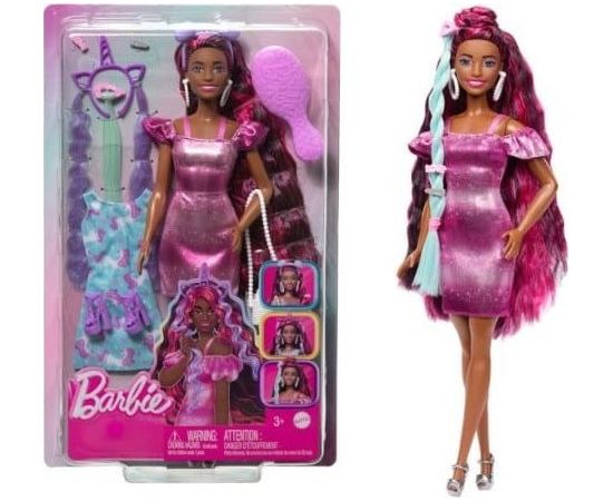 Lalka Barbie Mattel BRB ZABAWA WLOSAMI FIOLETOWA SUKIENKA JDC86 WB6