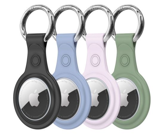 Dux Ducis -  Dux Ducis 4pcs set Silicone flexible cover keychain loop case for Apple AirTag (Black / Green / Pink / Blue)