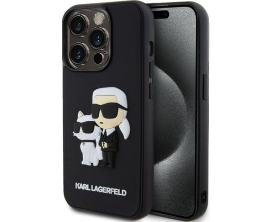 Karl Lagerfeld Apple  iPhone 15 Pro Rubber Karl and Choupette Case Black