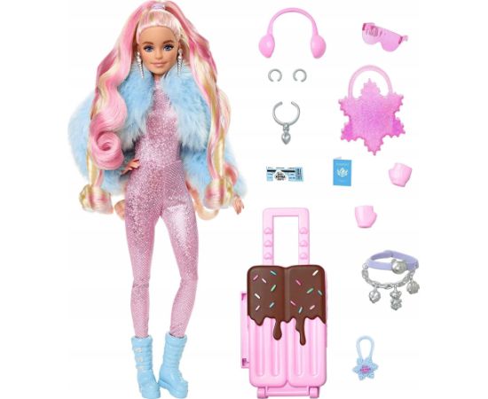 Lalka Barbie Mattel Extra Fly Zimowa w podróży z zimowymi ubrankami HPB16