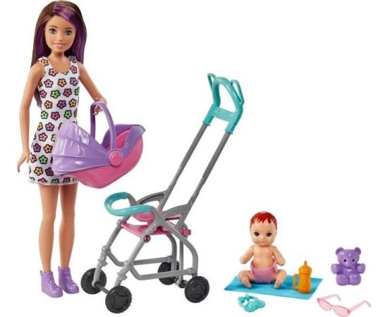 Mattel Barbie Кукла Барби Няня Skipper Коляска + набор для новорожденного GXT34