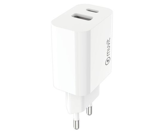 Wall Charger PD 20W Type-C + QC 18W USB By Muvit White