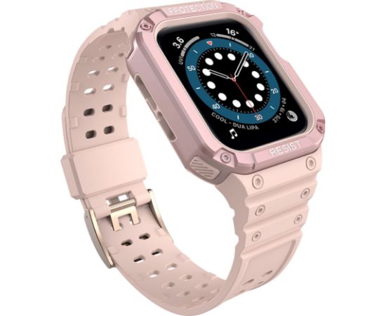 Hurtel   Protect Strap Band with Case for Apple Watch 7 / SE (45/44 / 42mm) Case Armored Watch Cover Pink