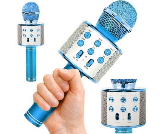 Goodbuy karaoke mikrofons ar iebūvētu bluetooth skaļruni | 3W | aux | balss modulators | USB | Micro SD zils