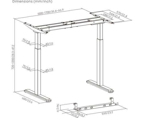 Adjustable Height Table Frame Up Up Bjorn, Black