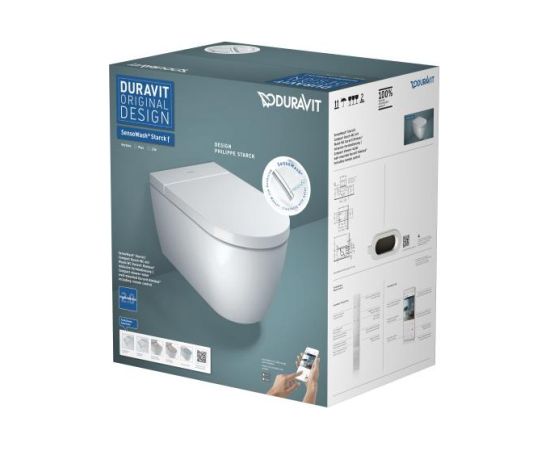 Duravit pods ar vāku Starck f Pro Compact Rimless SensoWash, pie sienas, 375x575 mm, Durafix, balts