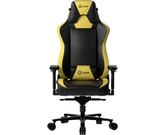 LORGAR Base 311, Gaming chair, PU eco-leather, 1.8 mm metal frame, multiblock mechanism, 4D armrests, 5 Star aluminium base, Class-4 gas lift, 75mm PU casters, Black + yellow