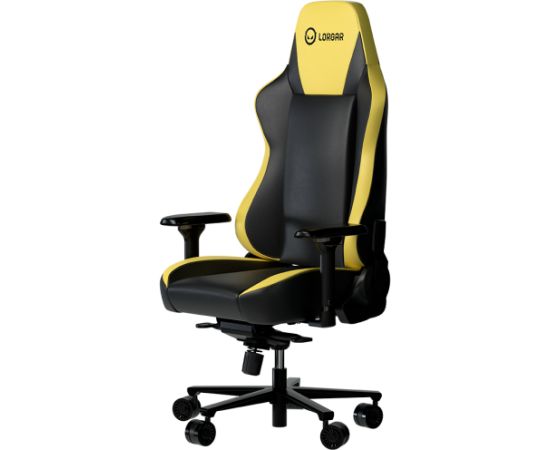 LORGAR Base 311, Gaming chair, PU eco-leather, 1.8 mm metal frame, multiblock mechanism, 4D armrests, 5 Star aluminium base, Class-4 gas lift, 75mm PU casters, Black + yellow