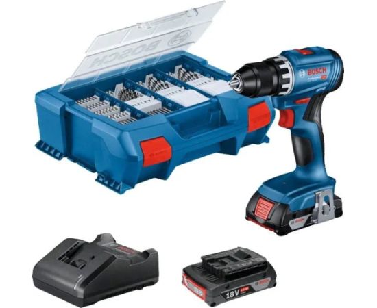 Bosch Cordless Drill GSR 18V-45 Professional, 18V (blue/black, 2x Li-Ion battery 2.0Ah, 82-piece accessory set, in L-case)