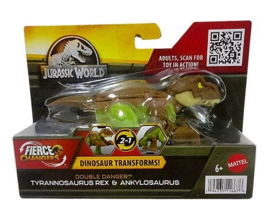 Mattel Jurassic World: Fierce Changers Double Danger - Tyrannosaurus Rex  Ankylosaurus (Brown) (HLP06)