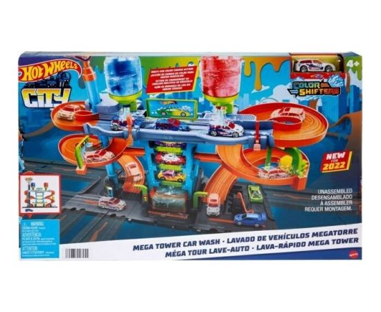 Mattel Hot Wheels City: Mega Tower Car Wash Color Shifters Playset (HDP05)