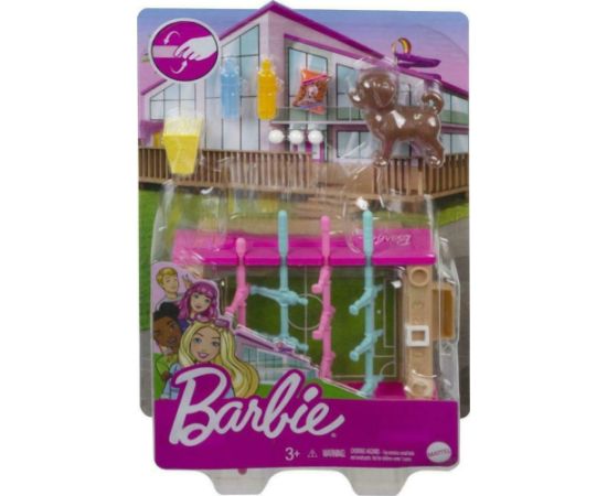 Mattel Barbie: Mini Playset With Pet, Accessories And Working Foosball Table, Game Night Theme (GRG77)