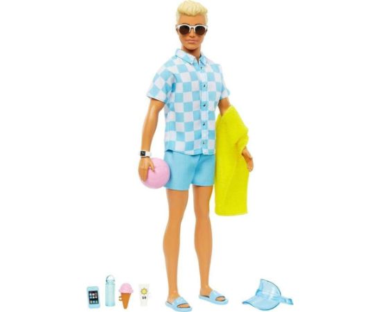 Mattel Barbie: Ken Doll with Swim Trunks and Beach-Themed Accessories (HPL74)