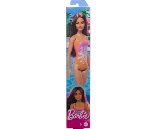 Mattel Barbie: Beach - Light Brown Hair Doll Wearing Tropical Pink and Orange Swimsuit (HPV21)